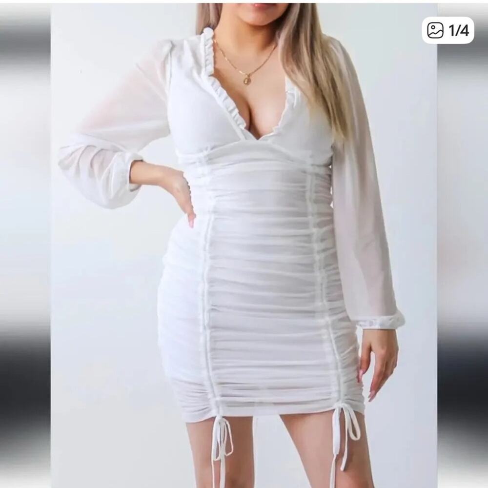 Princess Polly White Long Sleeve Ruched Dress